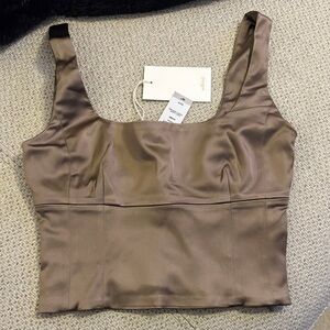 Satin Square Neck Crop Top - Taupe